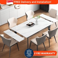 [SG] Extendable Dining Table Set | Sintered Marble &amp; Chairs | 1m-1.3m | Nordic Stone Slab For HDB BTO Condo Landed
