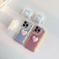 T9S41&A4 Set case hologram heart For iPhone+Airpods Light Play 11-14Pro 14Promax