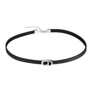 CD Logo Black Leather Choker Necklace