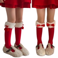 MERAH KA45 Red Furry Socks for Kids, Lolita Style Girly Red Furry Socks