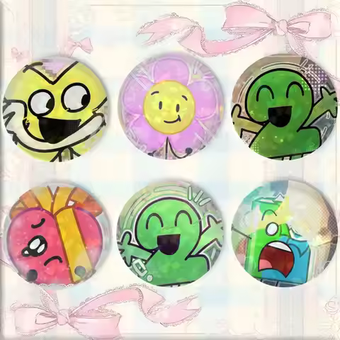 Funny Anime BFDI Icons Snap-in Pins Cartoon Character Round Creative Brooches For Backpack Accessori