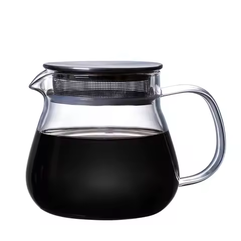 Heat Resistant Coffee Pot Hand Brewing Coffee Pot Steel Cover Transparent Sharing Pot Glass Brewing 