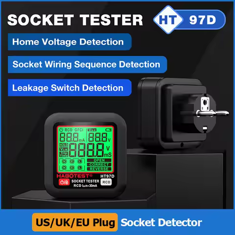 HT97 Socket Tester EU US UK Plug Digital Outlet Socket Detect RCD GFCI Voltage Test Ground Zero Line