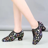 Girls Women's Latin Dance Shoes Colorful Feather Printing Teahcer Shoes Modern Ballroom Dance Shoes Soft Sole