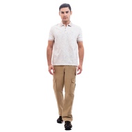 camel active Men Short Sleeve Polo-T in Regular Fit with Allover Print in Cream Cotton Jersey 280-SS24H1121