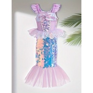 Children Sequined Fishtail Dress Mermaid Ariel Princess Dress Mermaid Princess Fishtail Dress Hallow