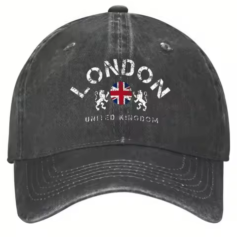 London UK Union Jack England Souvenir Gift Baseball Cap - Distressed Graphic Lightweight Snapback, U
