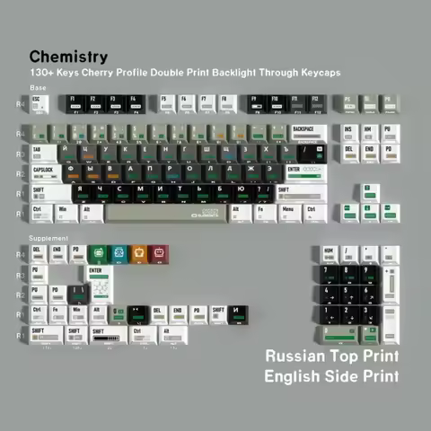 JCM Chemistry Keycaps PBT Double-Sided Printing Backlit Cherry Profile Keycaps with Russian Font for
