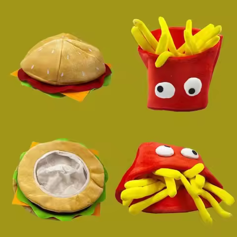 Novelty Creativity Party Hamburger Hat Cartoon Comfortable Halloween Cap Lightweight Soft Plush Toys