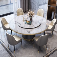 Free installation of round dining table marble dining table and chairs small apartment with turntable dining table