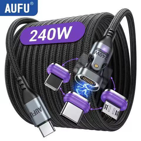 AUFU 240W Magnetic Type C Cable for iPhone 16 15 Plus Pro Max Supercharge for Macbook Fast Charge US