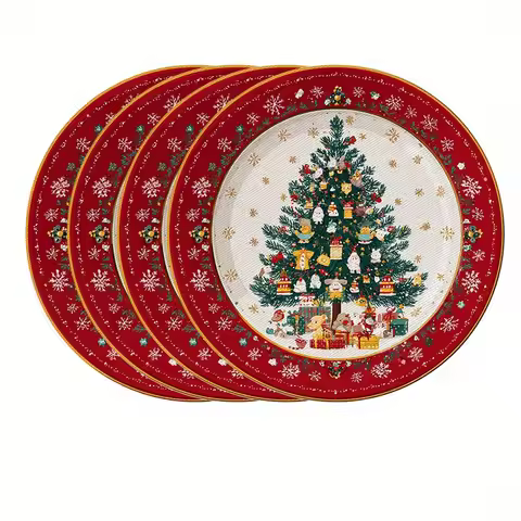 VIKAMA 4PC Winter Solstice Christmas Meal Mat Snowflake Pine Tree Christmas Tree Dining Table Banque