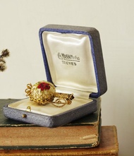 老又好古董珠寶 深藍色皮革方形珠寶盒展示盒 W748