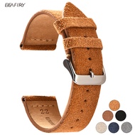 BEAFIRY Watch Band 18mm 20mm 22mm Suede Calfskin Leather Strap Watchband for fossil Men Women Brown 