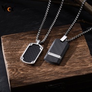 Vnox Geometric Shield & Military Army Dog Tag Black Carbon Fiber Pendant Military Necklace for Men, 