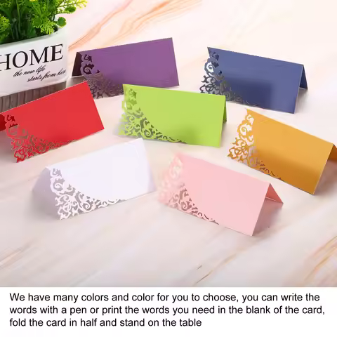 50pcs Table Name Place Cards 3.9 x 3.9" Favor Decor Hollow Design Seat Blank Card for Wedding Party