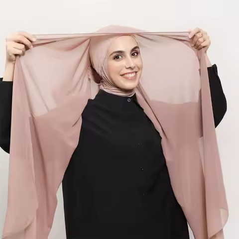ONE TO WAN Premium Chiffon Hijab With Bulit-in Magnets Solid Color Easy To Wear Shawl Wrap With Unde