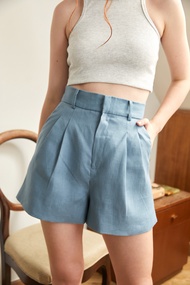 pavebkk - Cara Shorts กางเกงขาสั้นลินิน เอวสูง (Denim / Cocoa)