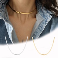 Stainless Steel Flat Necklace Gold Waterproof Filmy Snake Chain Men Women Gift Jewelry