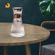 [Dynwave] Large Glass Juice Jar Hot Cold Water Pitcher with Walnut Lid Drink Cup Style for Fridge Co