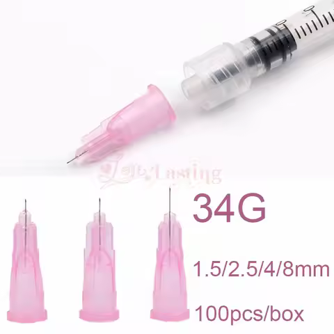 100PCS/Box 34G 1.5mm 2.5mm 4mm 8mm Tattoo Needle Transparent Syringe Injection Painless Needle Small