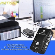ANTIONE 2 Port VGA KVM Switch, VGA KVM USB 2.0 KVM Switch Splitter, Simple Operation USB 2.0 Switcher USB 2.0 KVM Switcher for Computer/Mouse/keyboard/U Disk