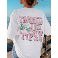 Oversized T-Shirt, Summer Beach T-Shirt TANNED AND TIPSY Graphic Tees Women Tops