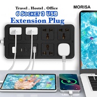 6 Universal Power Strip Extension Plug With 3 USB Port Extension Wire Wayar Sambungan Extantion Plug