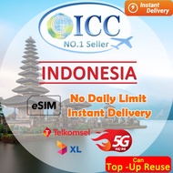ICC eSIM Indonesia 1-30 Days No Daily Limit| Data+Call| Unlimited Data|XL/Telkomsel| Best for bintan