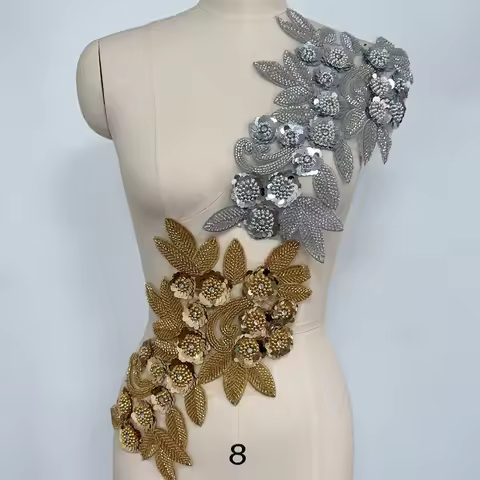 Beautiful Shiny Sequined Gold Silver Black Embroidery Border Net Lace Patches