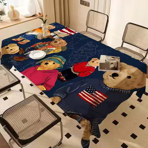 Fashion Bear P_PoloS Block Tablecloth Floral Cotton Table Cover Table Cloth Runner Tablecloth Rectan