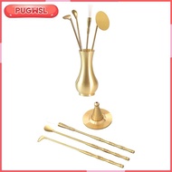 [pugwsl] 5 Pieces Incense Burner Kit Incense Tool Set Accessories Brass Spoon Trowel Brush Ash Press