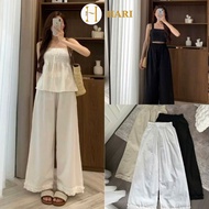 Hari Cotton Coarse Wide-Leg Pants, Soft, Lightweight Ruffles, Long Straight Pants 924 P8k6