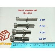 Stainless steel L-bolt m8*35 - 40 - 50 - 60 (3.5 to 6 cm/) L6 key