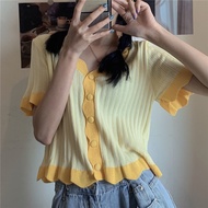 1989 people collect V-neck T-shirt short-sleeved hot girl ice silk knitted cardigan design feels pur