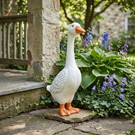 Garden White Goose Sculpture Giddy Porch Goose Outdoor Decor Resin Waterproof Yard Art