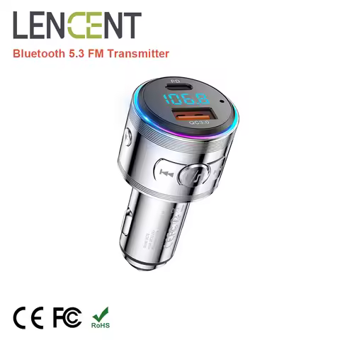 LENCENT Bluetooth 5.3 FM Transmitter Full Metal Bluetooth Car Adapter with PD 20W & QC3.0 Fast Charg