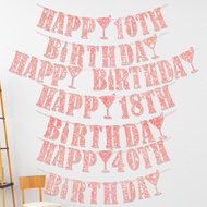 Rose Gold Pink Happy 16th18th 21st 30th 40th 50th 60th Birthday Banner Decorations for Girl Men Wome