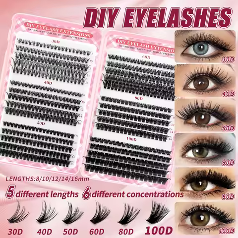 LAKANAKU 8-16mm Cluster Eyelashes Diy Natural Eye Individual Lashes 80D 100D Technology Fibers Fluff