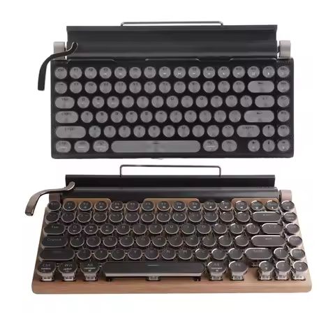 Typewriter Keyboard 83 Keys Vintage Wireless Bluetooth Mechanical Keyboard with Metal Round