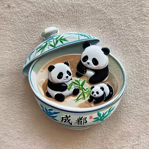 Creative Panda Base Panda Magnetic Refrigerator Sticker Cover Bowl Tea Chengdu Travel Souvenirs Souv