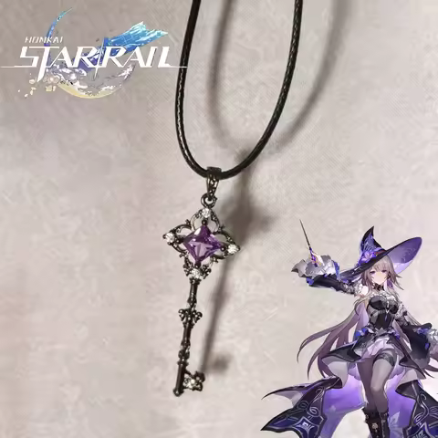 Game Honkai: Star Rail Herta Cosplay Necklace Key Pendant Retro PU Leather Chain Unisex Choker Jewel