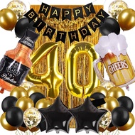 (SG Seller) 40th Birthday Decorations, 40th Birthday Balloon, Black and Gold Birthday Decorations Se