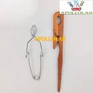 Stainless steel and wood test tube tongs