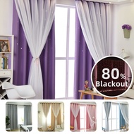 80% Blackout Long Curtain Langsir Blackout Murah Sliding Door Double Layer Decoration Bedroom Short Window Curtain