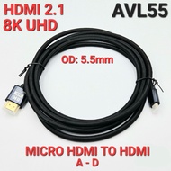 Avpro Avl55 Premium 8K/ 60Hz Hdmi 2.1 Micro Hdmi To Hdmi Cable Od5.5Mm