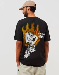 Stussy Fire Card Skeleton Read Em' N' Weep Pig Dyed Black Tshirt - Ori Terbatas