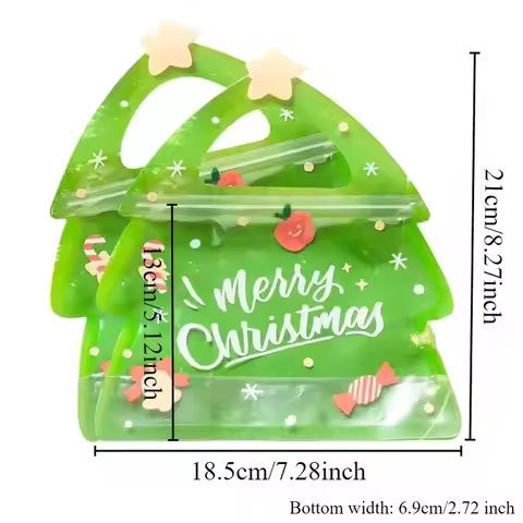 5/10/20PCS Merry Christmas Cookies Packaging Bag with Clear Window New Year Party Candy Nougat Lolli