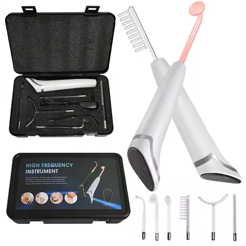 Electrotherapy Glass Tube Spot Acne Remover 6 IN 1 High Frequency Electrode Wand w/Neon Skin Care Fa