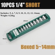 1/4" Drive Socket Set 6 Point Short/Long Deep Sockets CRV Socket Wrench Set Ratchet Socket Bit Head